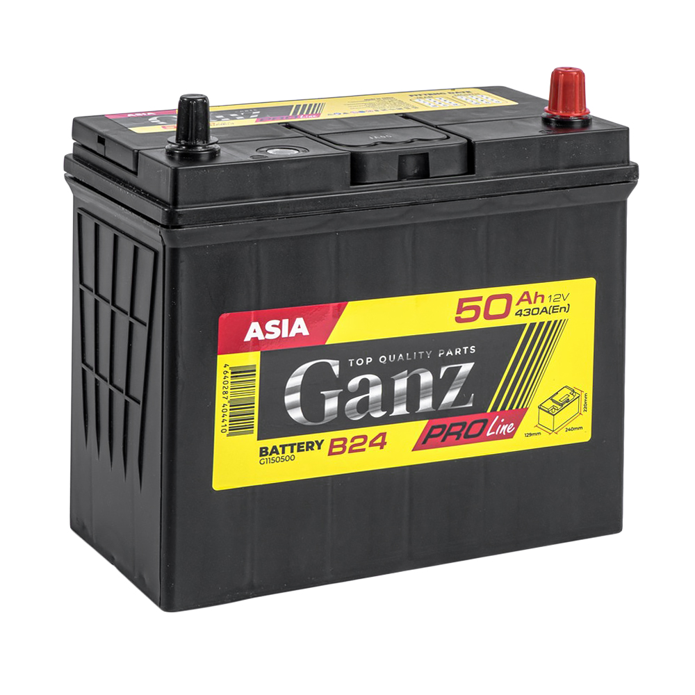 Аккумулятор GANZ PRO-Line JIS 50 Ач обратный R+ 240x129x220 B24 EN 430 А