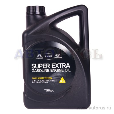 Масло моторное HYUNDAI/KIA Super Extra Gasoline 5W-30 полусинтетическое 4 л 05100-00410 HYUNDAI/KIA артикул 05100-00410 - цена, характеристики, купить в Москве в интернет-магазине автозапчастей АВТОРУСЬ