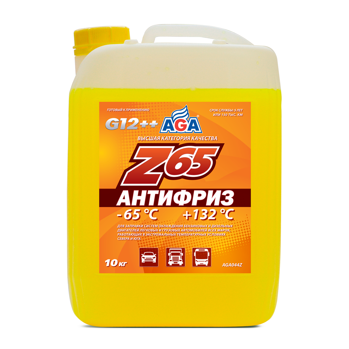 Антифриз AGA Z-65 G12++ готовый -65C желтый 10 кг AGA044Z AGA артикул AGA044Z - цена, характеристики, купить в Москве в интернет-магазине автозапчастей АВТОРУСЬ