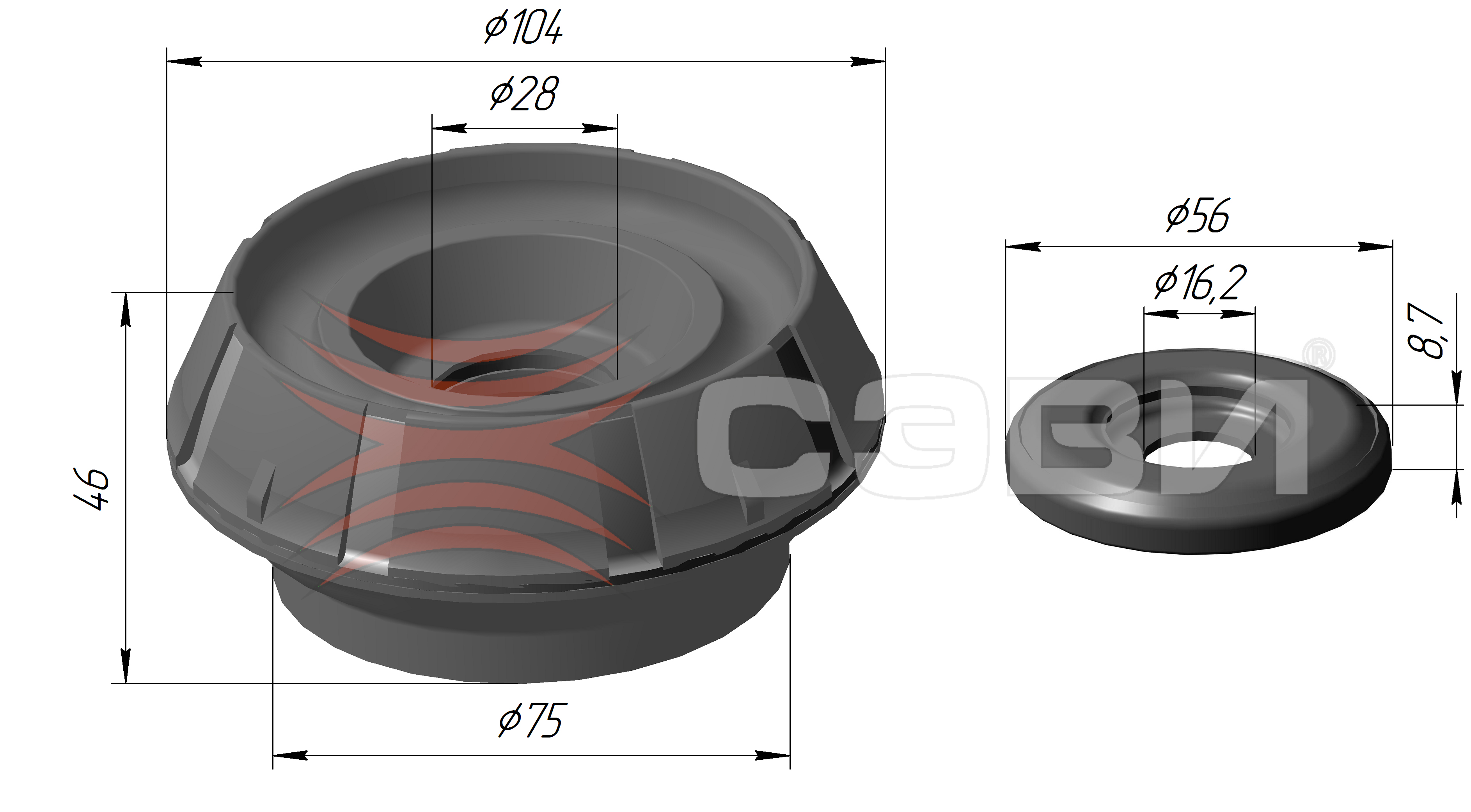 SEVI 11417499 Опора стойки передней подвески для а/м RENAULT: LOGAN,  SANDERO, DUSTER, LADA: LARGUS, XRAY, NISSAN ALMERA G15R «СЭВИ-ЭКСПЕРТ» с  подшипником