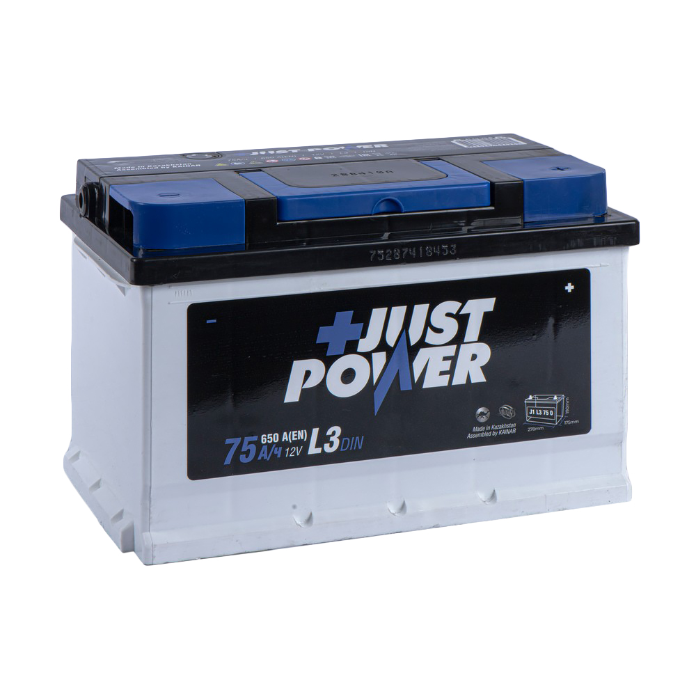 Аккумулятор JUST POWER+ 75 Ач обратный R+ 278x175x175 L3B EN 650 А
