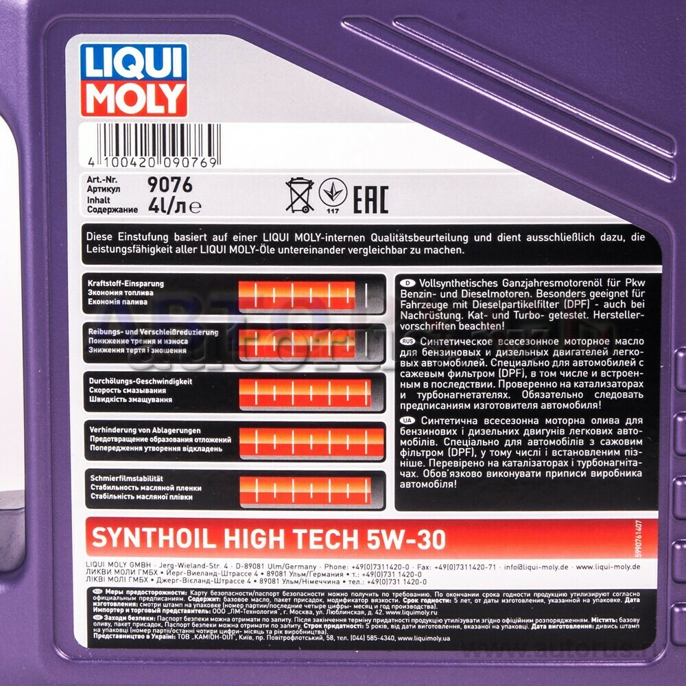 LIQUI MOLY 9076 LiquiMoly Синт. мот.масло Synthoil High Tech 5W-30 CF/SM C3  (4л)