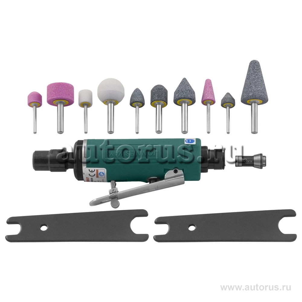 Jonnesway JAG0903RMK Набор бормашинка пневматическая 25000 об/мин., патрон  3/6 мм, L-152 мм с насадками, 15 предметов