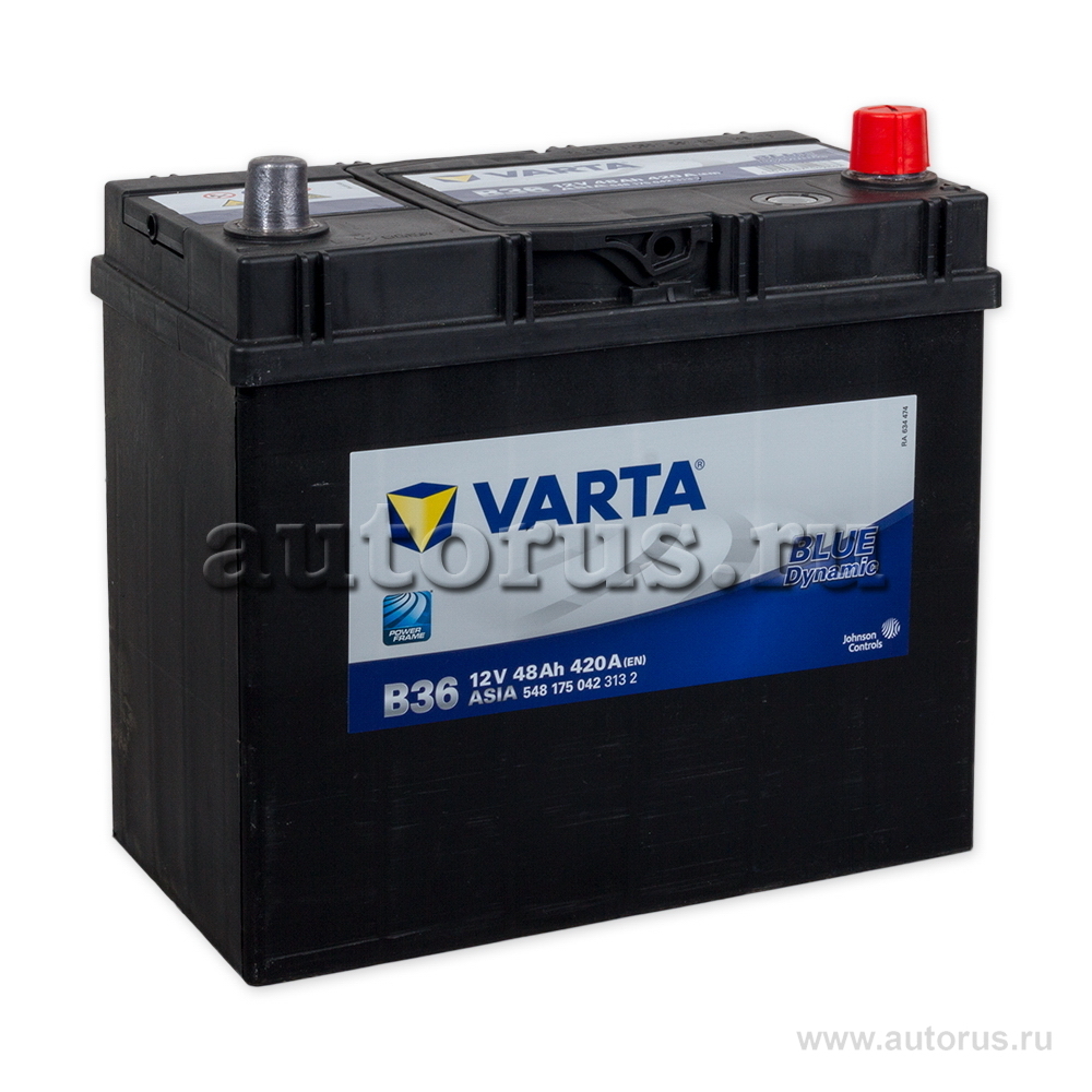 Аккумулятор VARTA Blue Dynamic 48 А/ч обратная R+ B36/B37 238x129x227 EN420  А VARTA артикул 548 175 042 - цена, характеристики, купить в Москве в  интернет-магазине автозапчастей АВТОРУСЬ