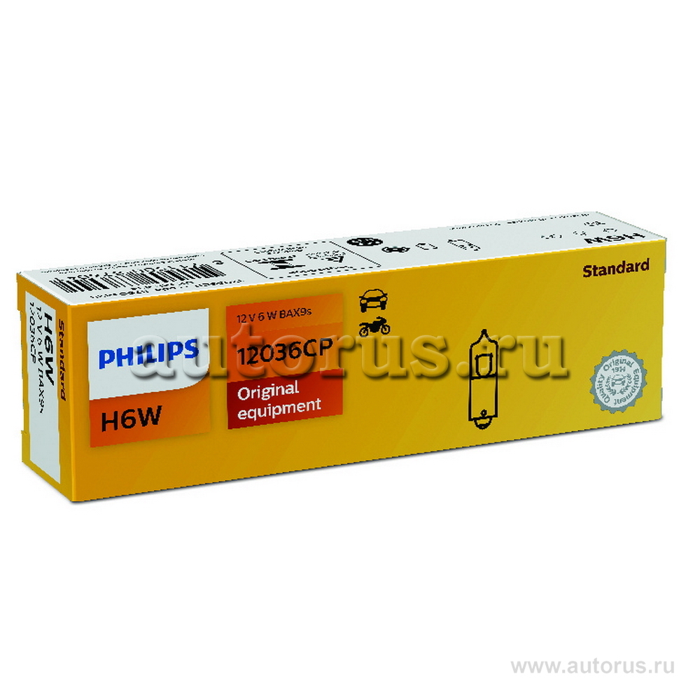 Лампа 12V H6W 6W PHILIPS 1 шт. картон 12036CP PHILIPS артикул 12036CP ...
