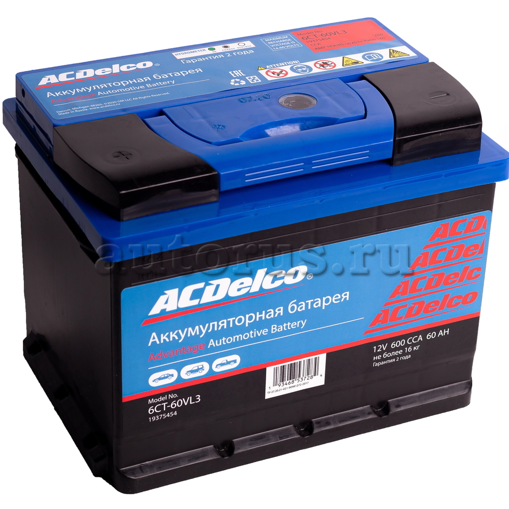 ACDelco 19375454 ACDelco GM Silver Аккумулятор (Battery) 6СТ-60-З-L Прямая  Полярность