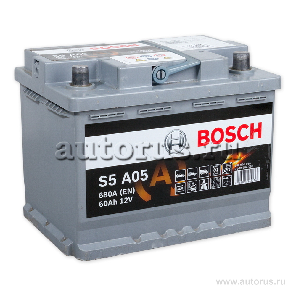 Аккумулятор BOSCH Start-stop AGM 60 А/ч обратная R+ 242x175x190 EN680 А  BOSCH артикул 0 092 S5A 050 - цена, характеристики, купить в Москве в  интернет-магазине автозапчастей АВТОРУСЬ