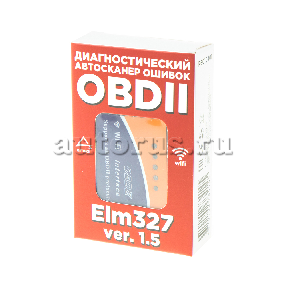 ARNEZI R6010401 Автомобильный диагностический сканер OBDII, ELM 327 WiFi,  V1.5