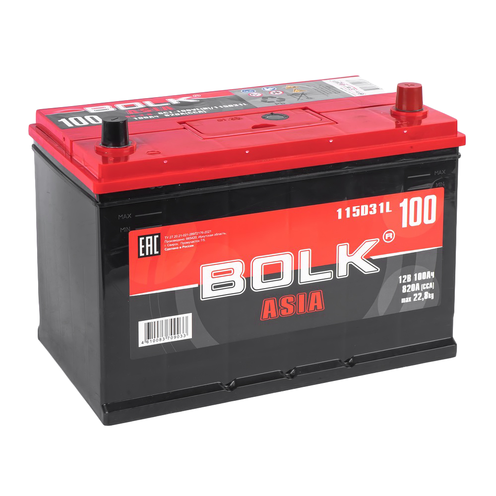 Аккумулятор BOLK ASIA 100 Ач обратный R+ 306x175x225 D31 EN 820 А