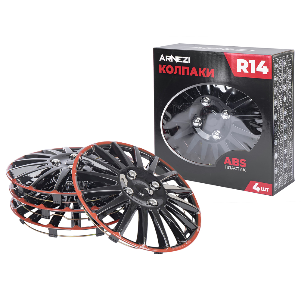 Колпаки R14 Orion 4шт (черно-красные) ABS-пластик ARNEZI A0702075