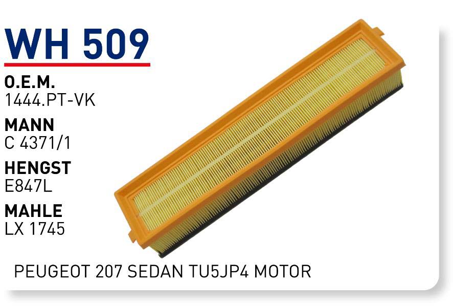 Фильтр воздушный CITROEN С4/PEUGEOT 308 WUNDER FILTER WH509 WUNDER FILTER артикул WH509 - цена, характеристики, купить в Москве в интернет-магазине автозапчастей АВТОРУСЬ