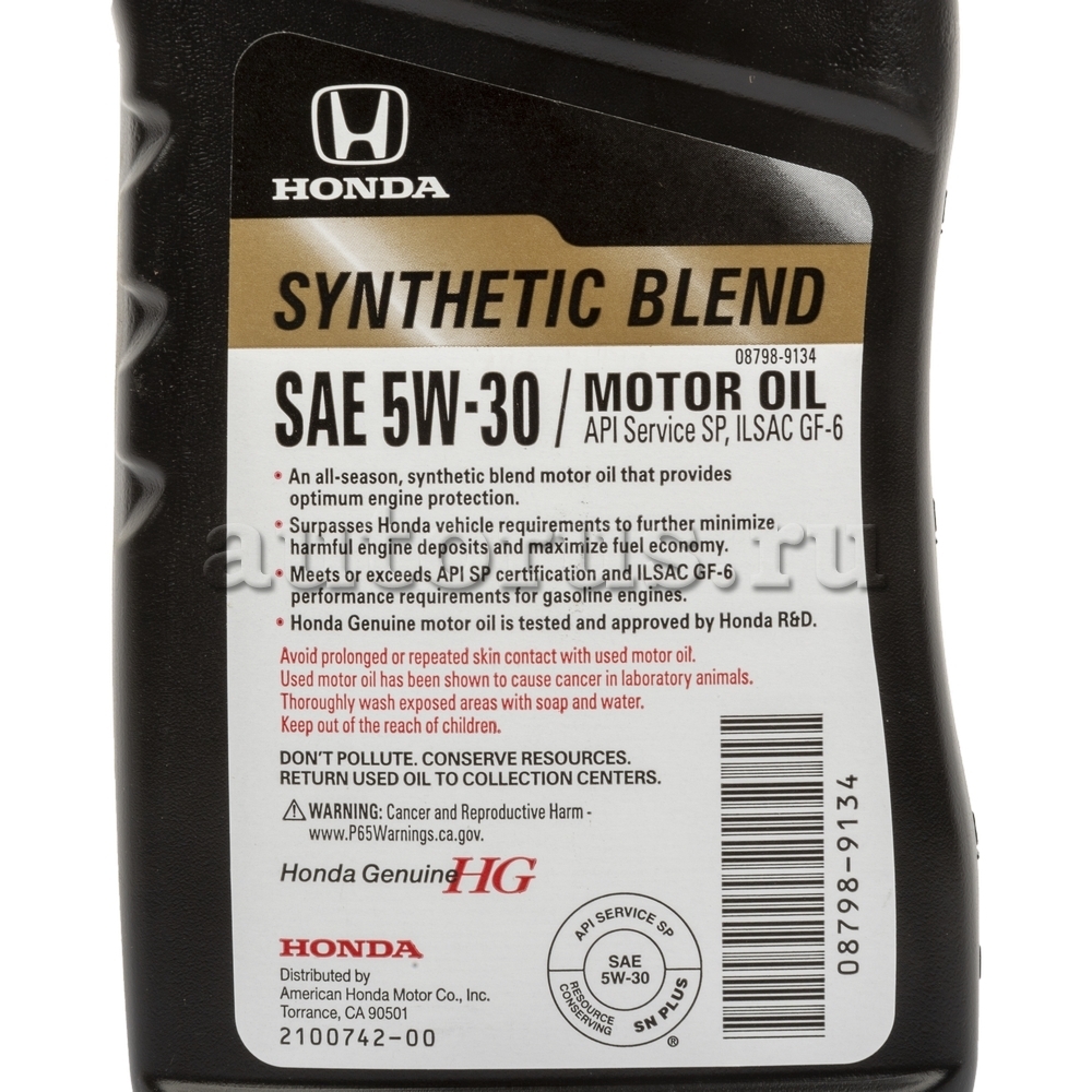 HONDA 087989134 Масло моторное Motor oil SP/GF-6 5W-30 синтетическое 0.946 л