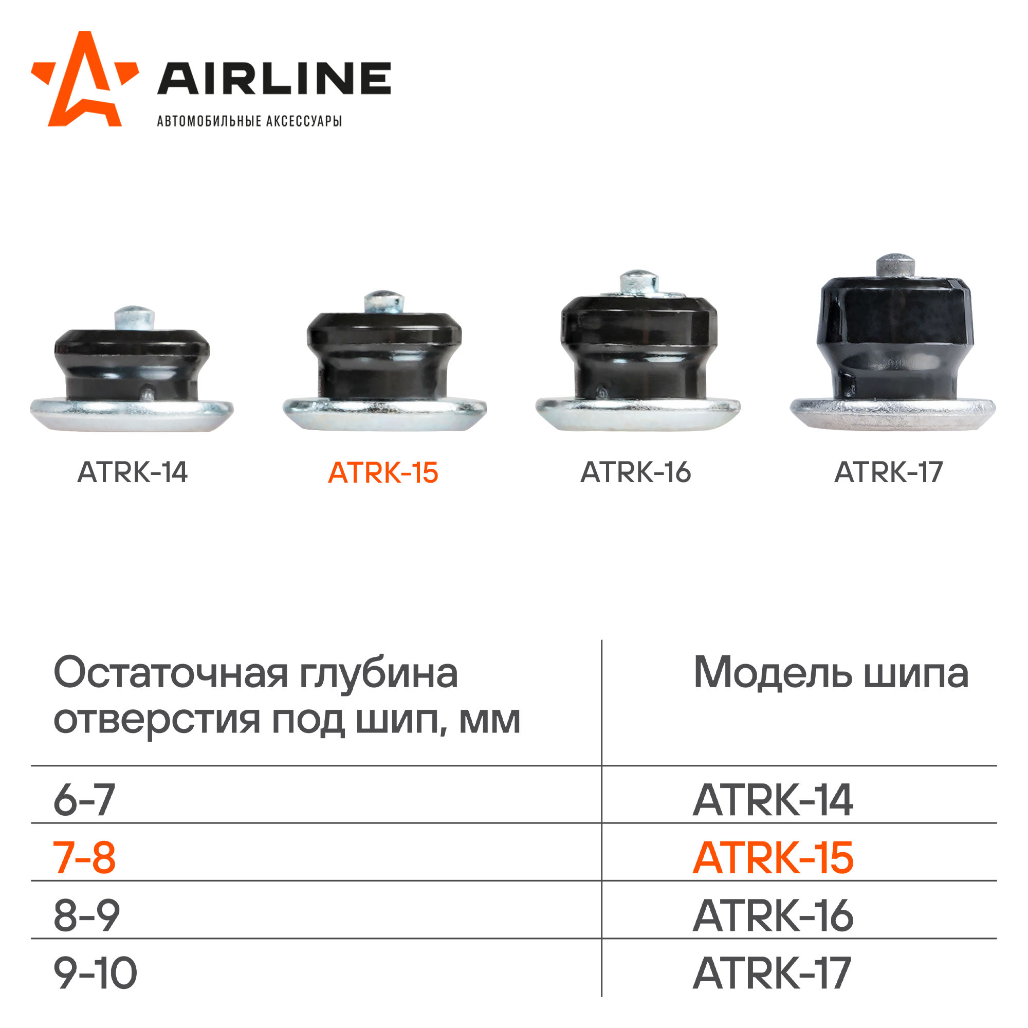 ATRK15 AIRLINE Шипы ремонтные 7-8 мм, 100 шт. в пакете со стикером (ATRK-15)