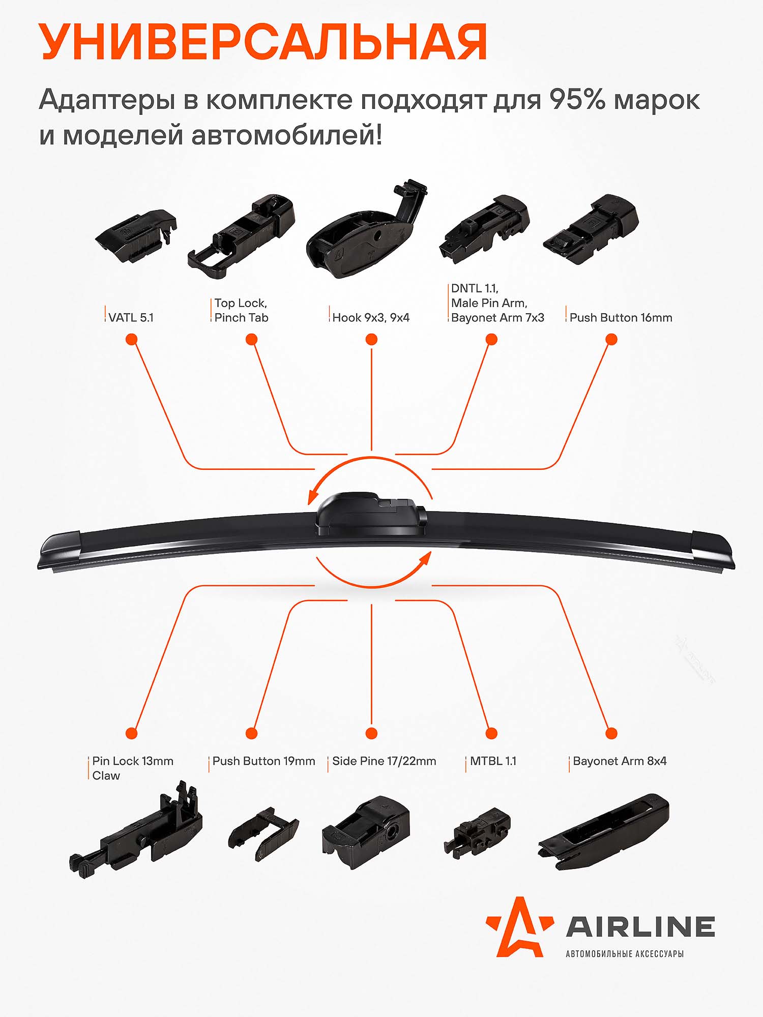 AIRLINE AWBBK600 Щетка стеклоочистителя бескаркас PRO 600мм (24