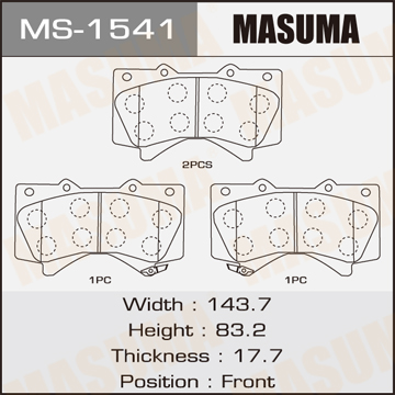 Колодки передние TOYOTA LAND CRUISER MASUMA MS-1541 MASUMA артикул MS-1541 - цена, характеристики, купить в Москве в интернет-магазине автозапчастей АВТОРУСЬ