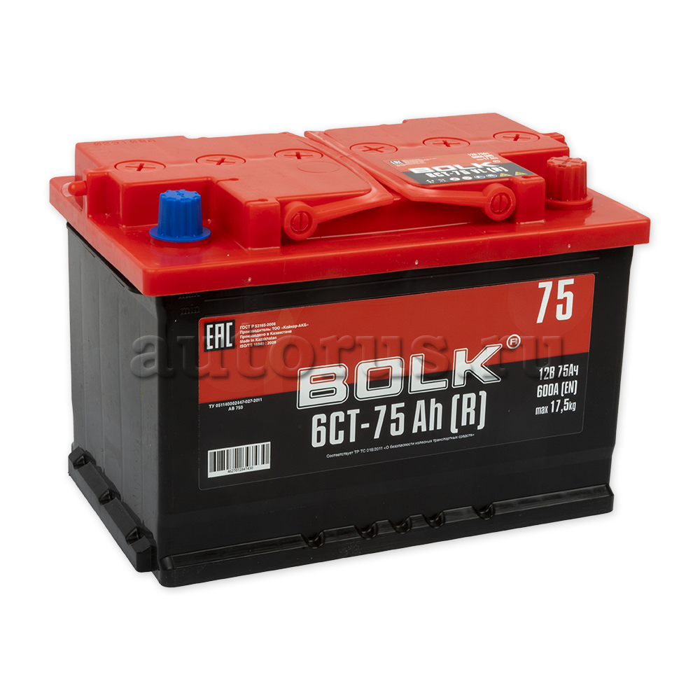 BOLK AB750 Аккумулятор 75 А/ч 600 А 12V Обратная полярн. стандартные клеммы