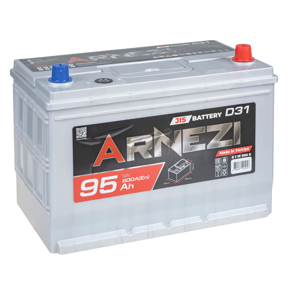 Аккумулятор ARNEZI JIS SMF 95 Ач обратный R+ 306x176x225 D31 EN 800 А