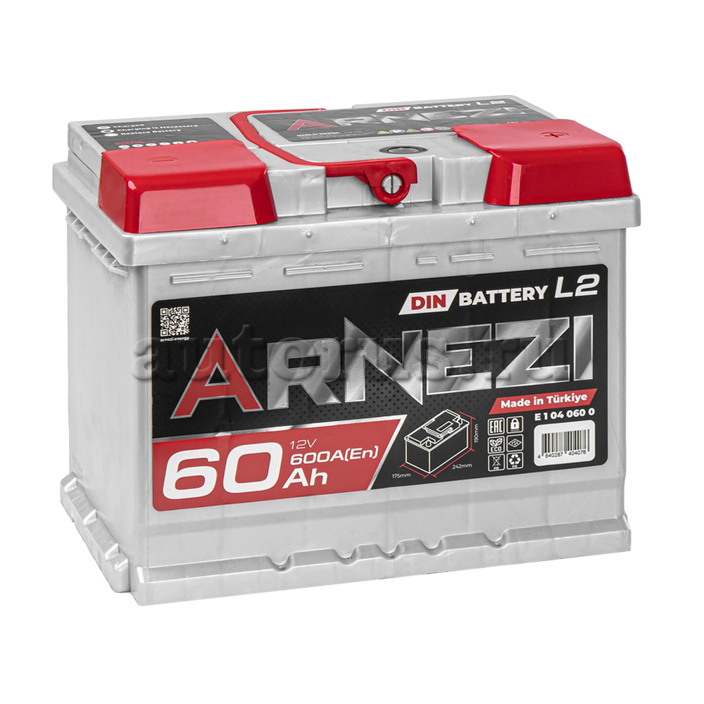 Аккумулятор ARNEZI DIN SMF 60 А/ч обратный R+ 242x175x190 L2 EN 600 А ARNEZI артикул E1040600 - цена, характеристики, купить в Москве в интернет-магазине автозапчастей АВТОРУСЬ