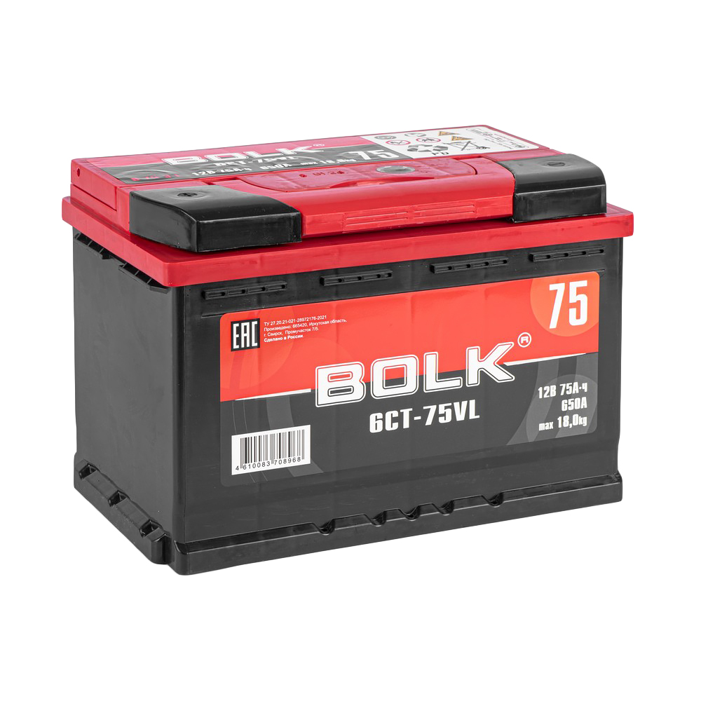 Аккумулятор BOLK Standart 75 Ач прямой L+ 278x175x190 L3 EN 650 А