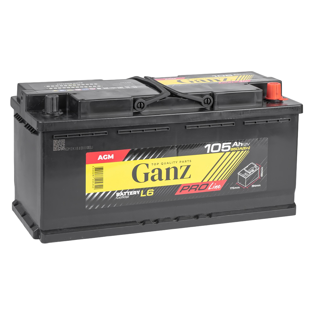 Аккумулятор GANZ PRO-Line AGM 105 Ач обратный R+ 394x175x190 L6 EN 950 А