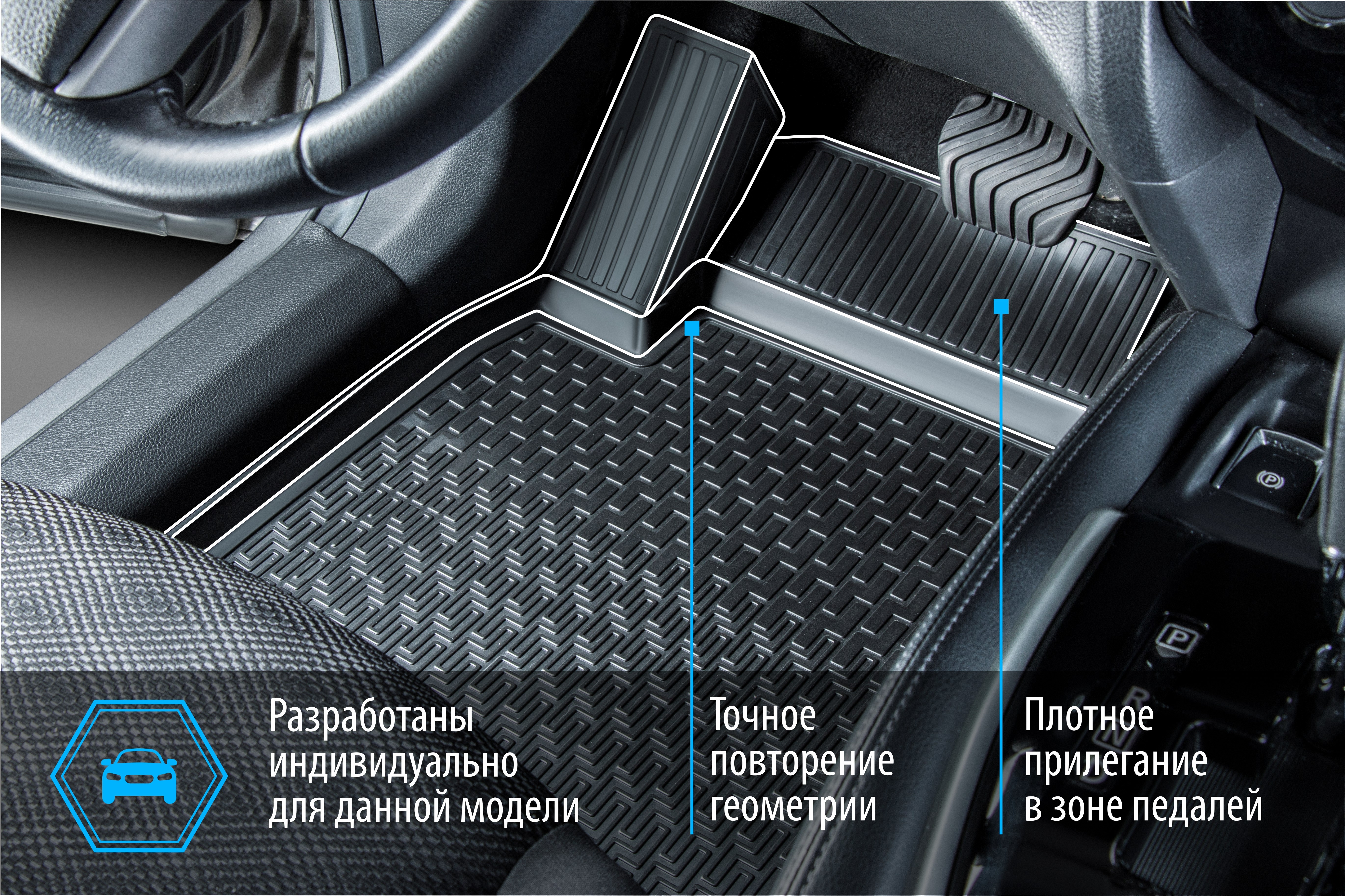 11904001 Rival Коврики в салон автомобиля, полиуретан, с крепежом, 5 частей