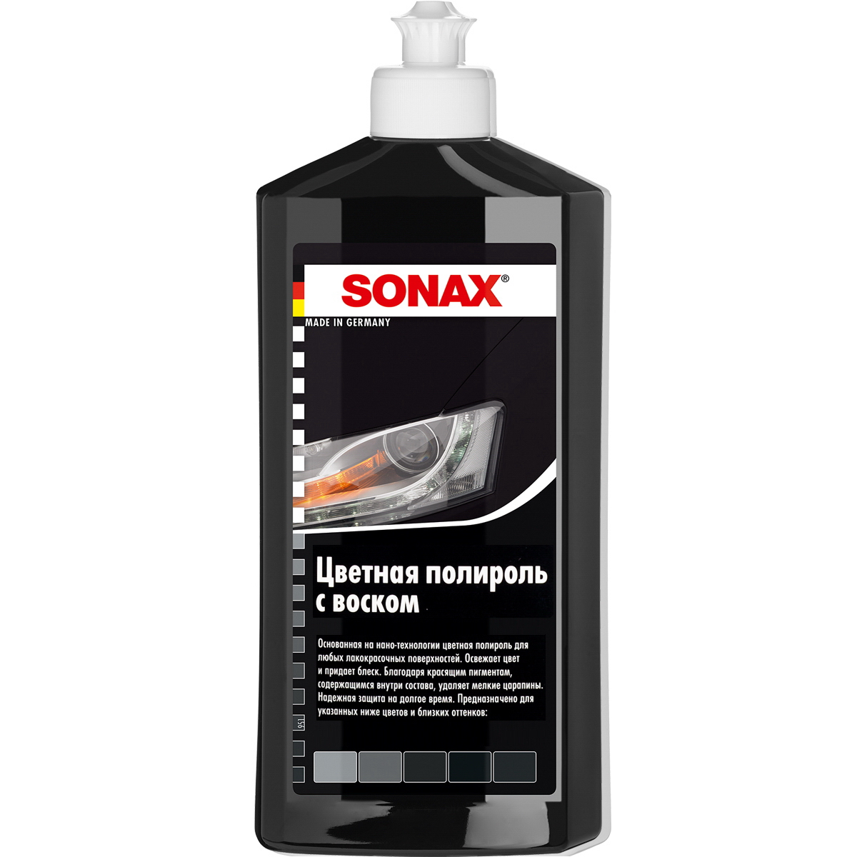 Sonax 296100 Цветной полироль с воском + карандаш, черный 