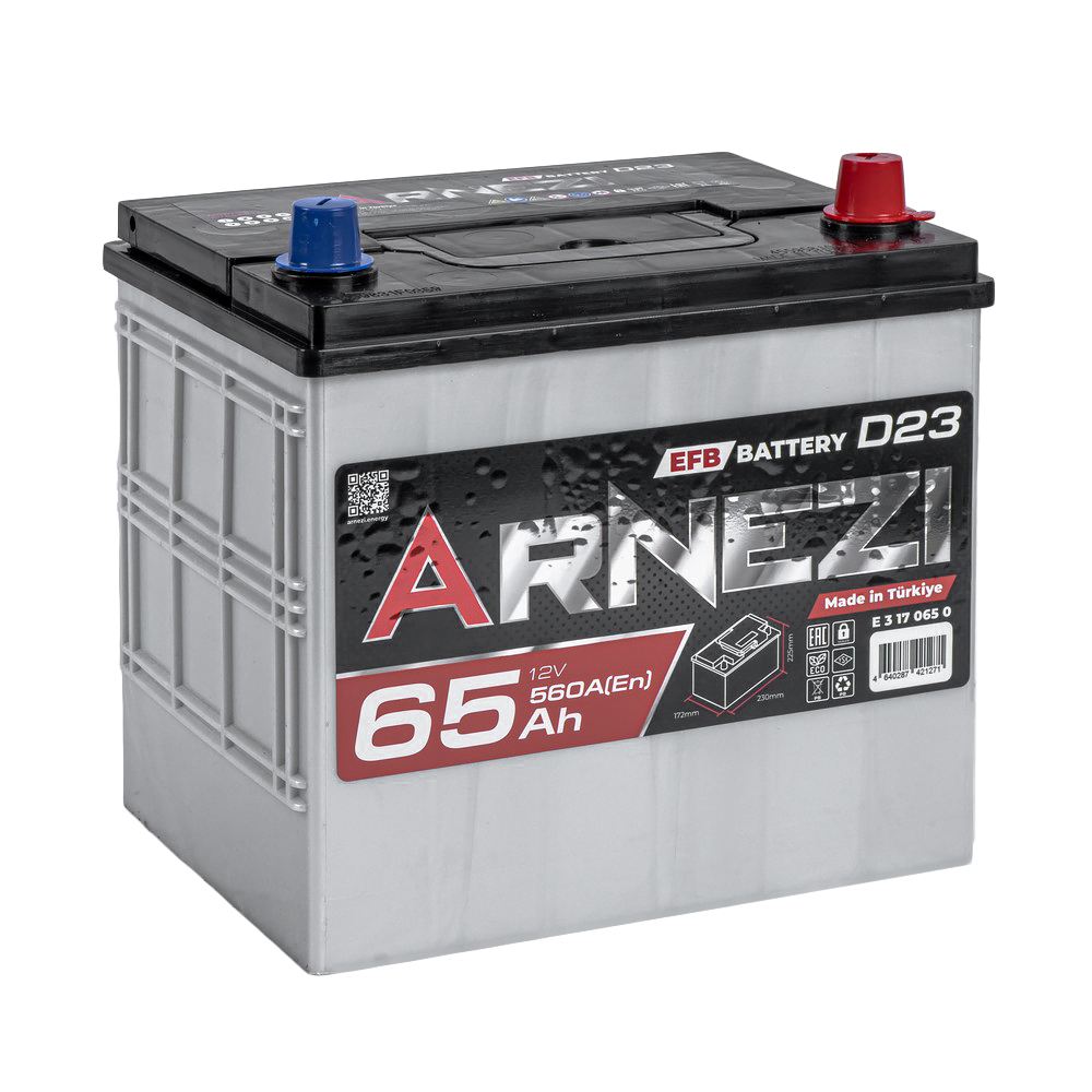 Аккумулятор ARNEZI EFB Start-stop 65 Ач обратный R+ 230x172x225 D23 EN 560 А
