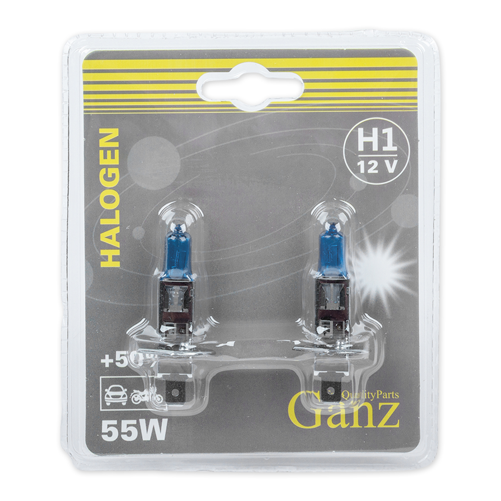 Лампа 12V H1 55W +50% P14,5s 5000К GANZ 2 шт. блистер GIP06047