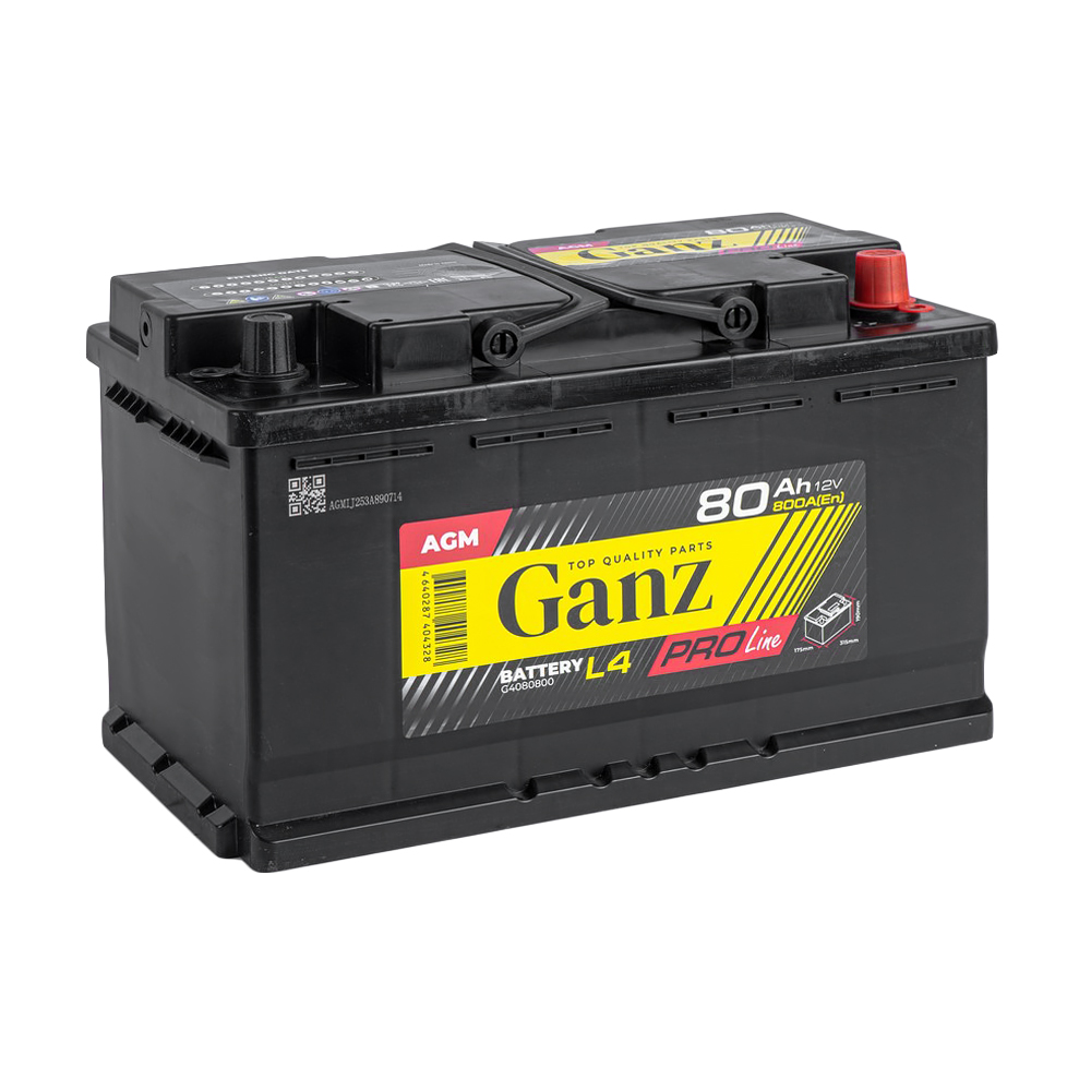Аккумулятор GANZ PRO-Line AGM 80 Ач обратный R+ 315x175x190 L4 EN 800 А