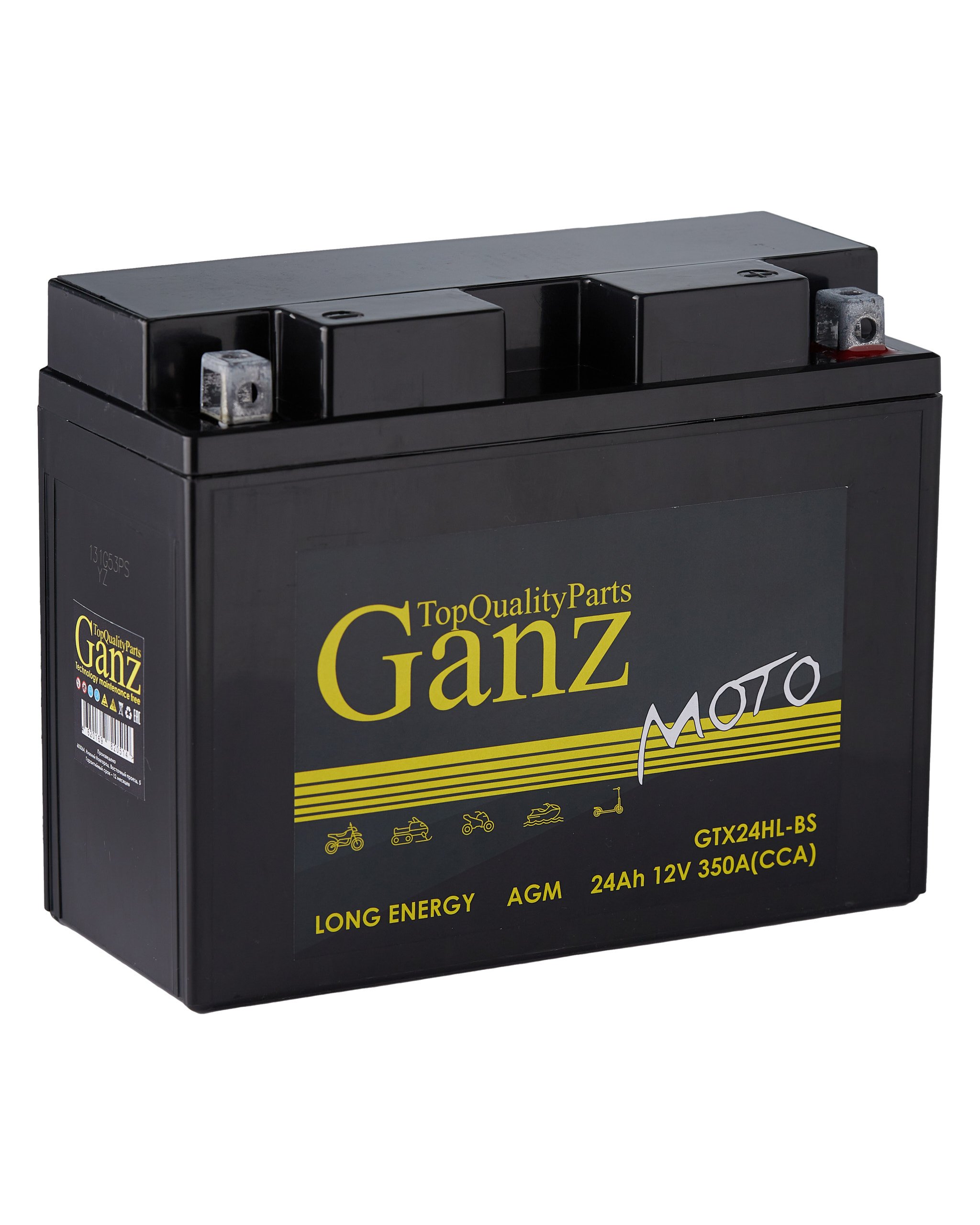 Аккумулятор GANZ мото AGM 24 Ач обратный R+ 204x91x159 мото EN 350 А