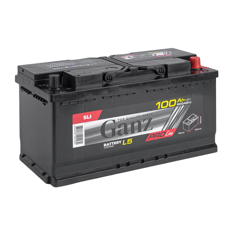 Аккумулятор GANZ PRO-Line DIN 100 Ач обратный R+ 353x175x190 L5 EN 800 А