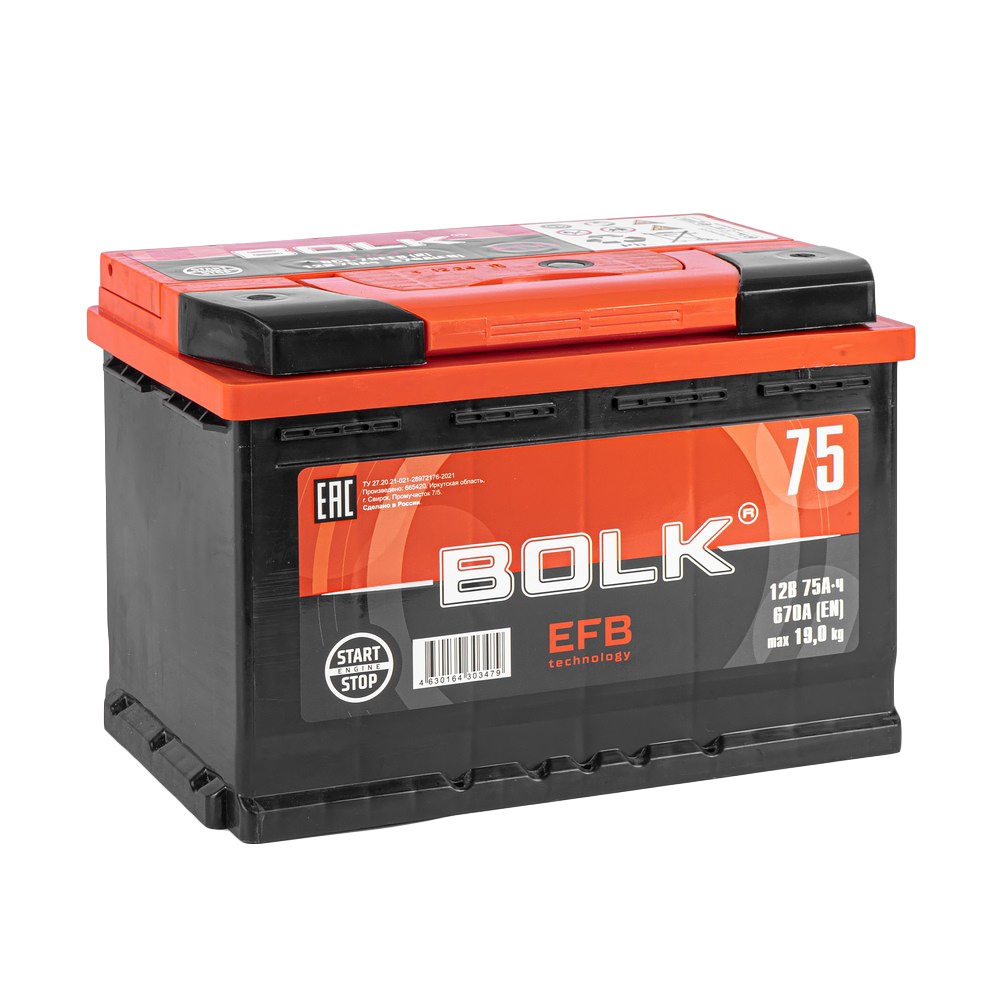 Аккумулятор BOLK EFB Stop&Go 75 Ач обратный R+ 278x175x190 L3 EN 670 А