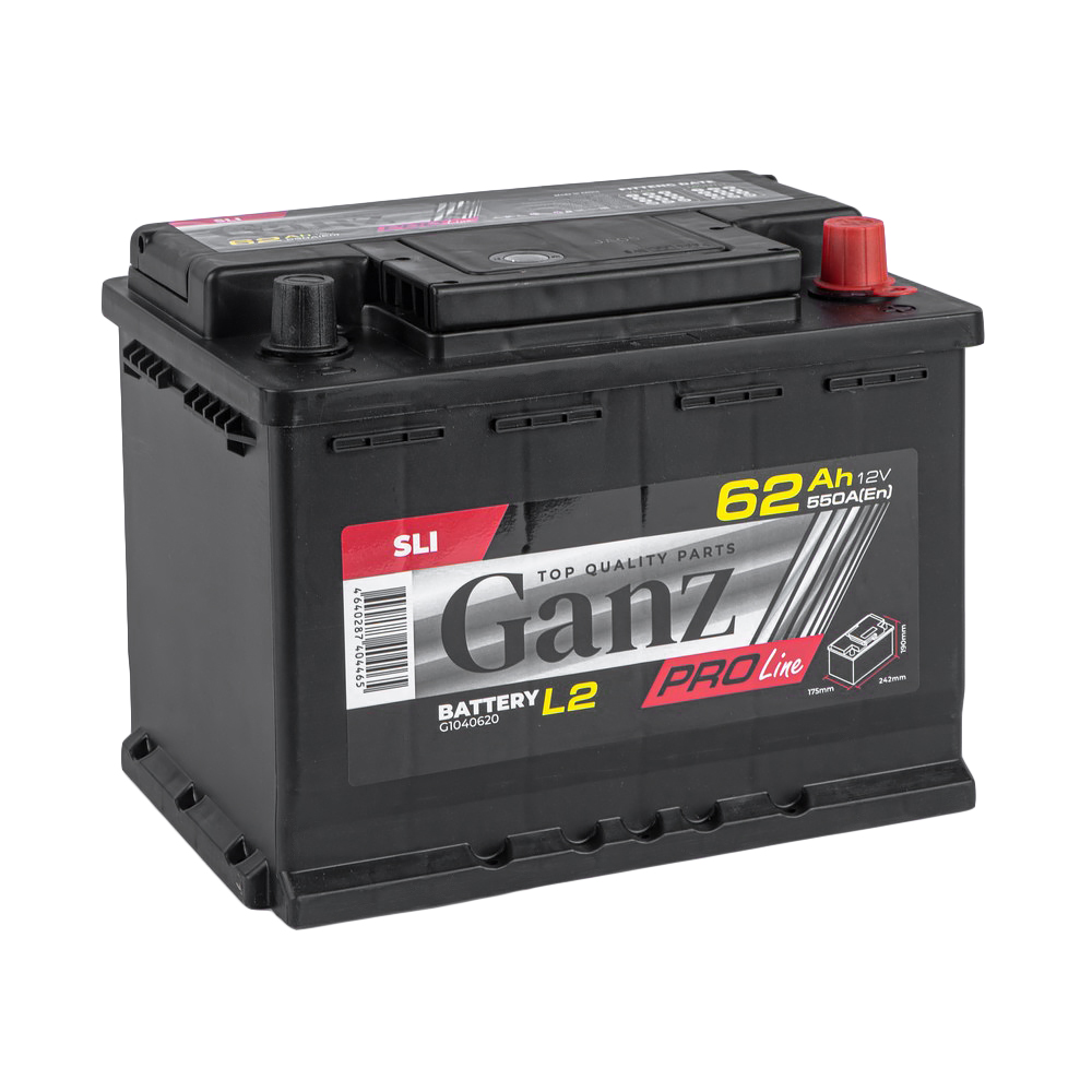 Аккумулятор GANZ PRO-Line DIN 62 Ач обратный R+ 242x175x190 L2 EN 550 А