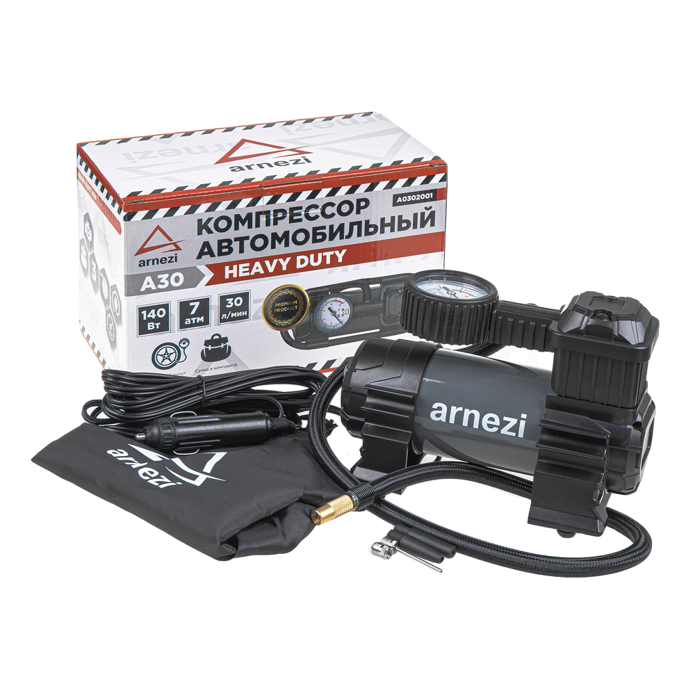 Компрессор автомобильный ARNEZI A30 Heavy Duty 7 бар, 30 лмин, 140 Вт, A0302001