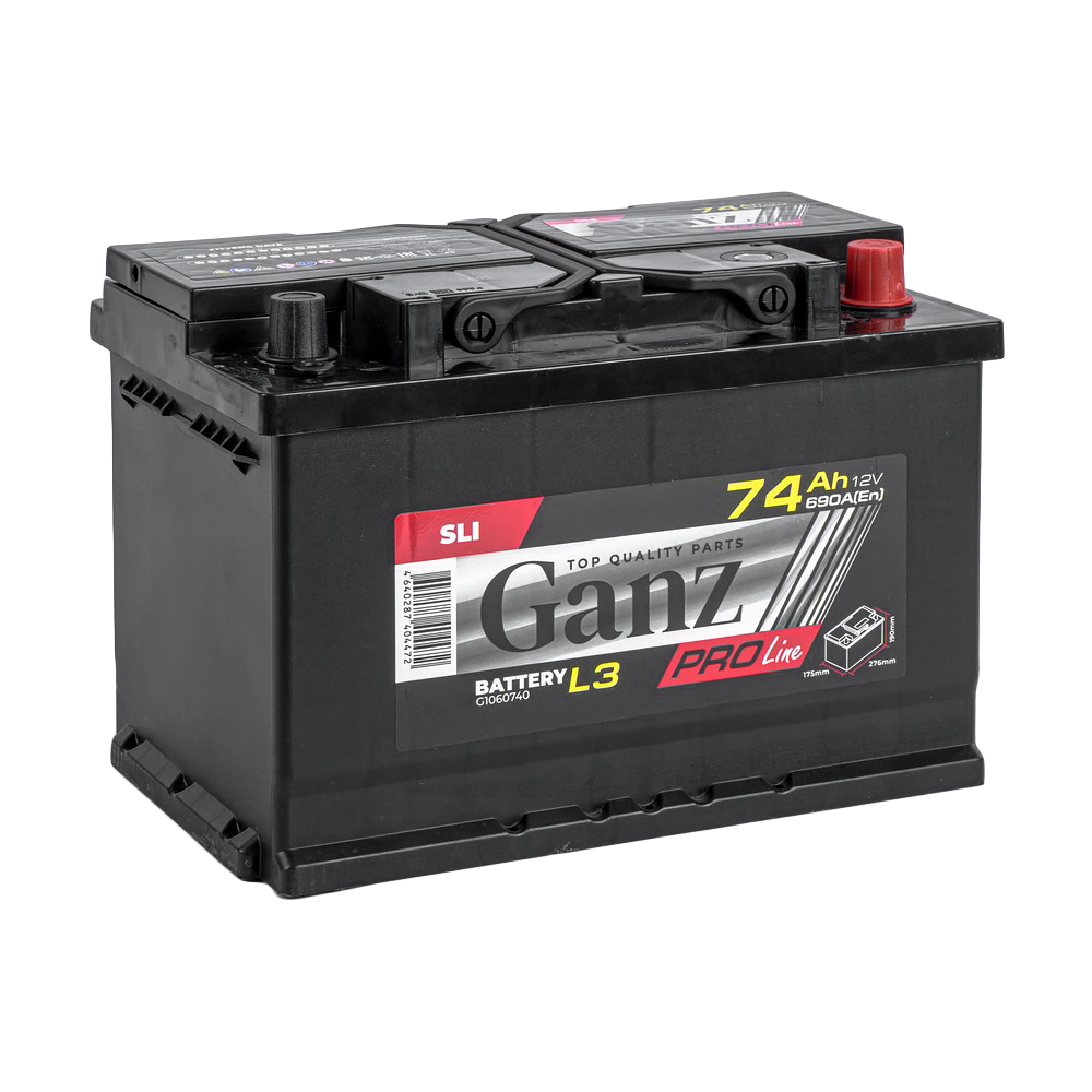 Аккумулятор GANZ PRO-Line DIN 74 Ач обратный R+ 276x175x190 L3 EN 690 А