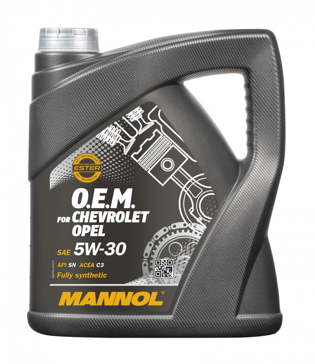 Масло моторное MANNOL 7701 O.E.M. for Chevrolet Opel 5W-30 синтетическое 4  л 1077 MANNOL артикул 1077 - цена, характеристики, купить в Москве в  интернет-магазине автозапчастей АВТОРУСЬ