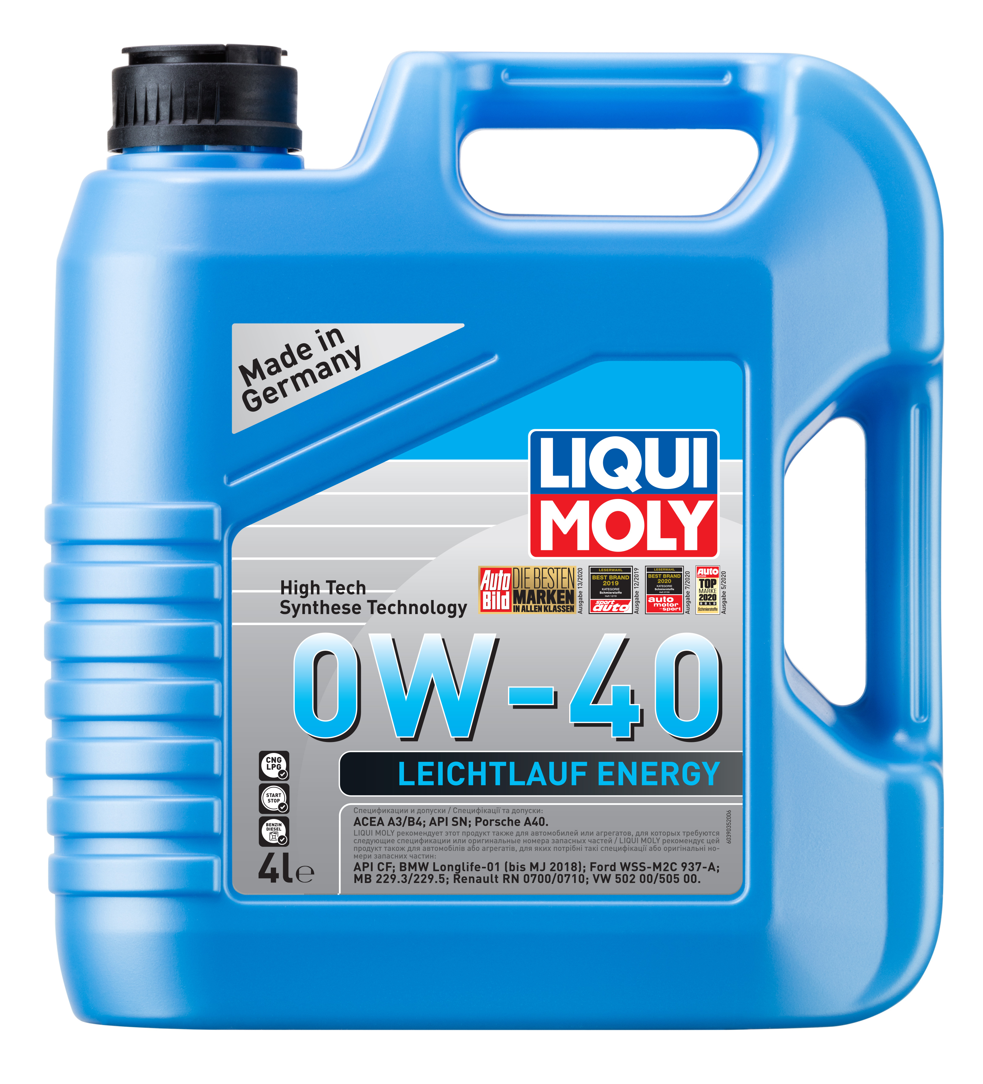 LIQUI MOLY 39035 LiquiMoly Синт. мот.масло Leiсhtlauf Energy 0W-40 SN A3/B4  (4л)