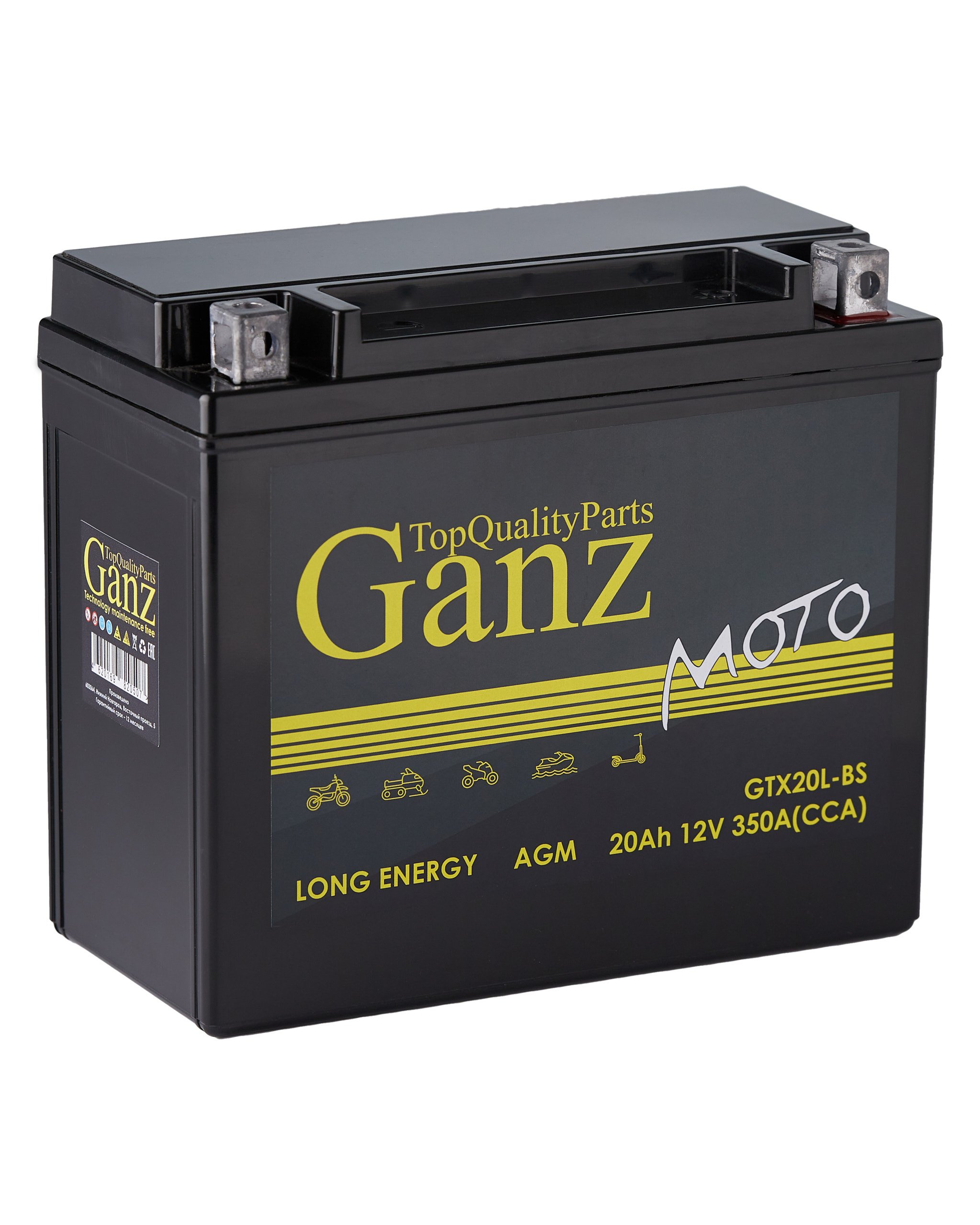 Аккумулятор GANZ мото AGM 20 Ач обратный R+ 177x88x154 мото EN 350 А