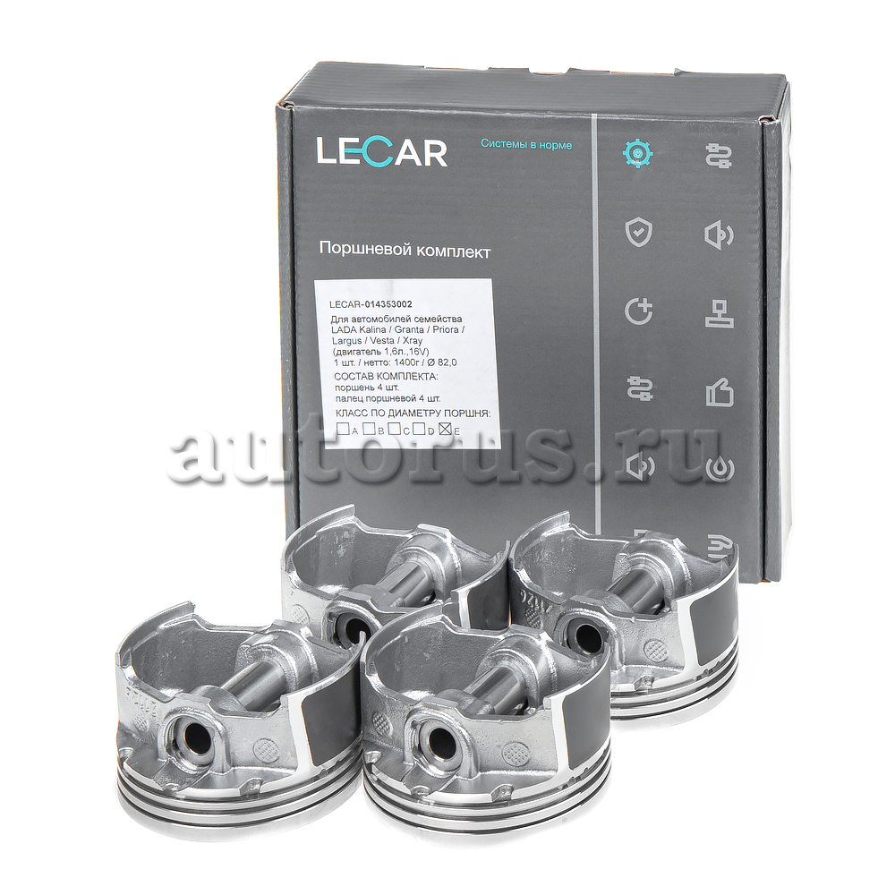 LECAR LECAR014353002 Комплект поршней 21126 (4 поршня + 4 пальца) осн.  размер 82,0 Кл. E (дв. 1,6 л., 16V)