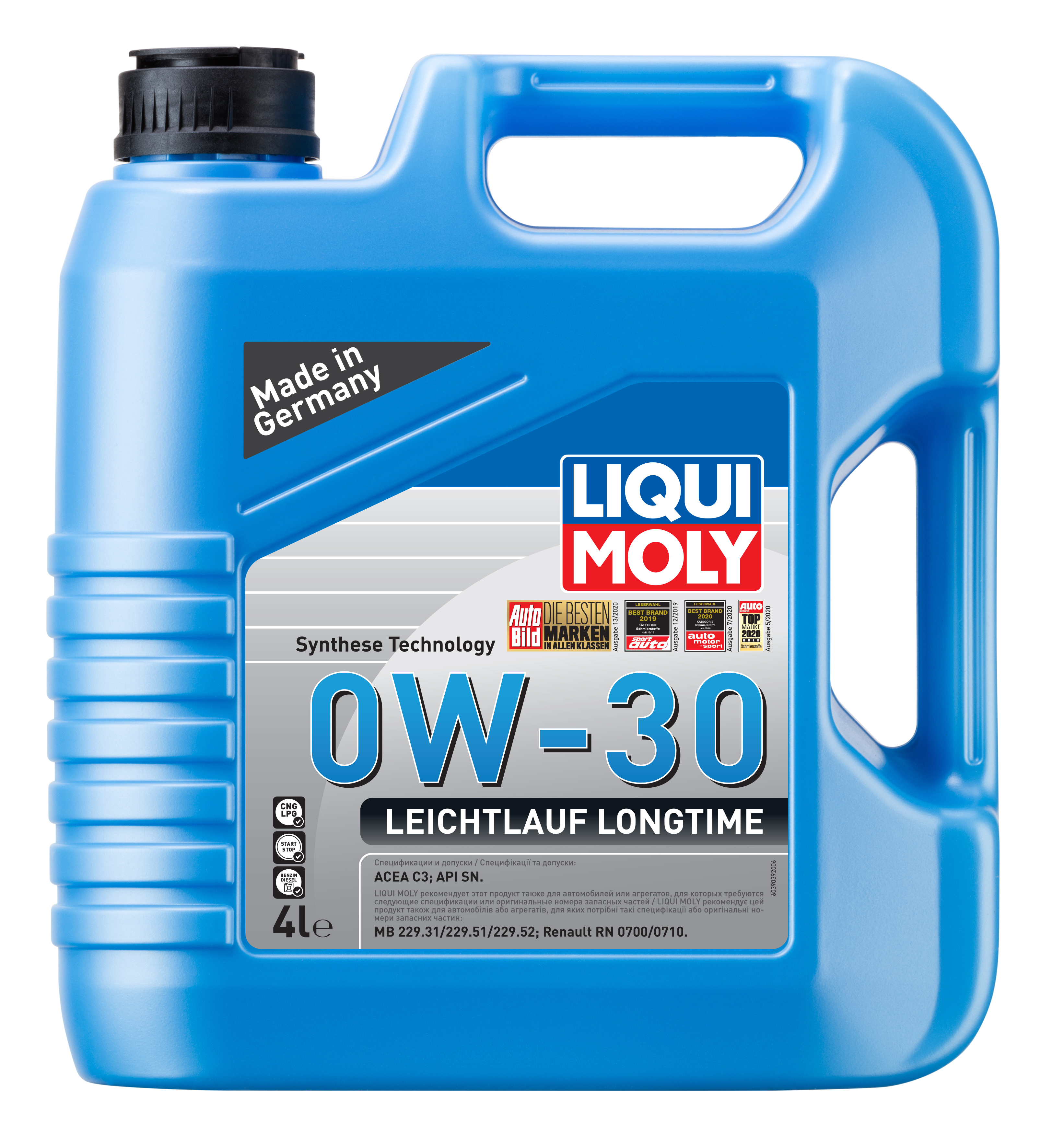 LIQUI MOLY 39039 LiquiMoly Синт. мот.масло Leichtlauf Longtime 0W-30 SN C3  (4л)