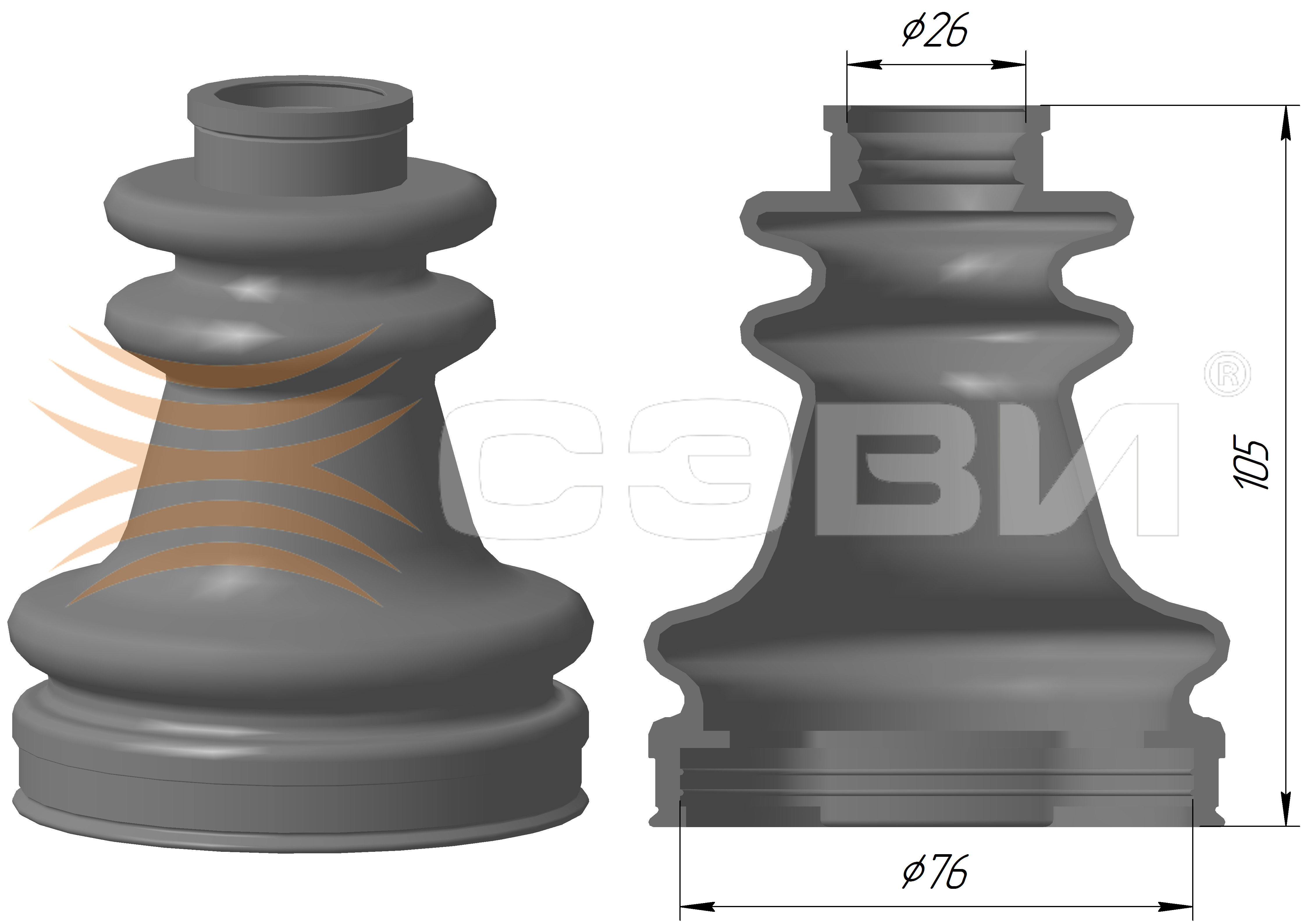 SEVI 61175068 Чехол привода внутренний правый для а/м RENAULT: LOGAN(07-13),  CLIO(98-), MEGANE(96-03), KANGOO(97-) 