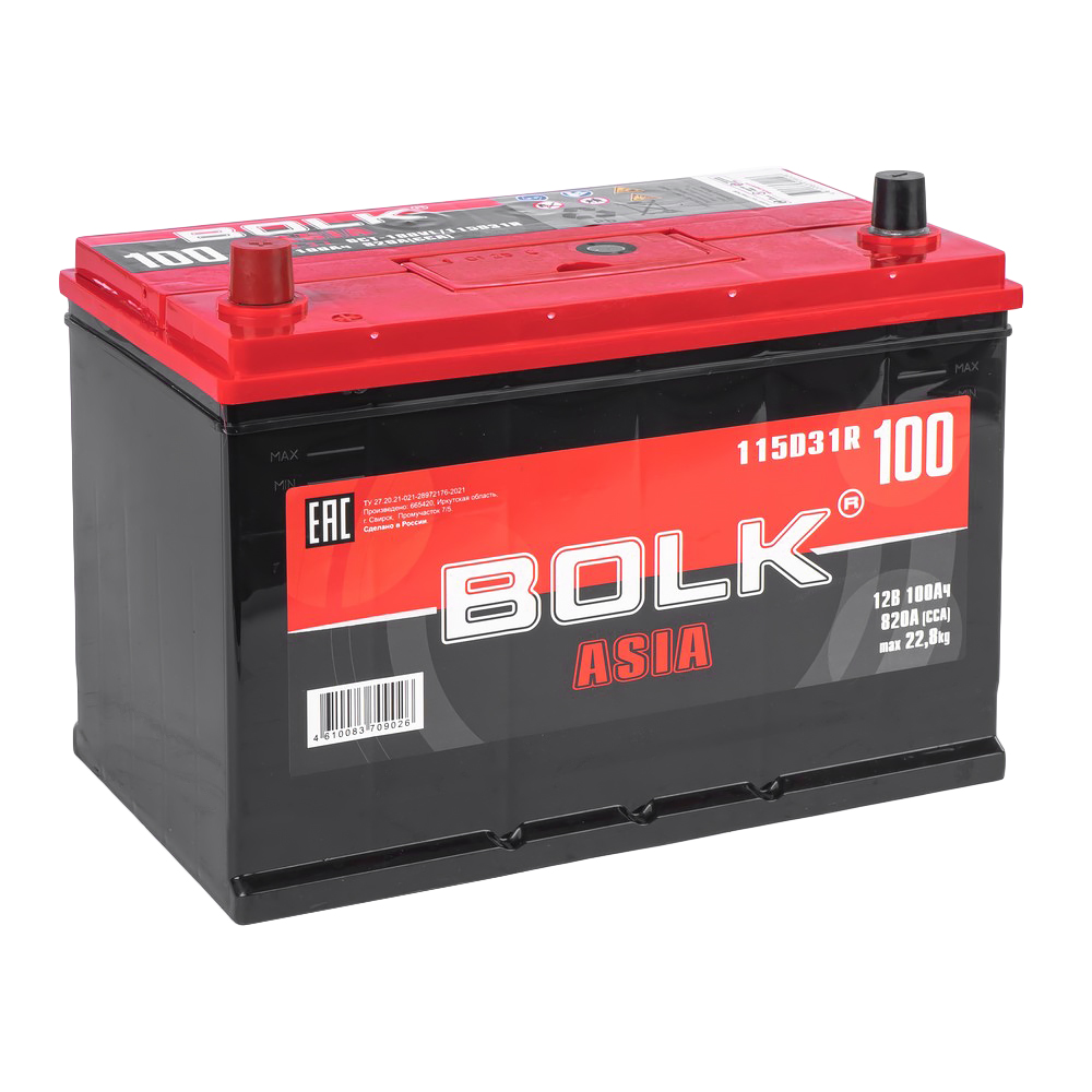 Аккумулятор BOLK ASIA 100 Ач прямой L+ 306x175x225 D31 EN 820 А
