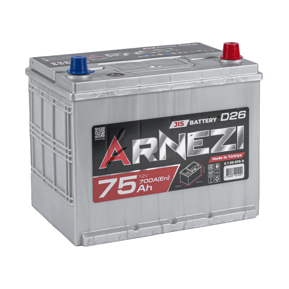Аккумулятор ARNEZI JIS SMF 75 Ач обратный R+ 260x170x225 N50 EN 700 А