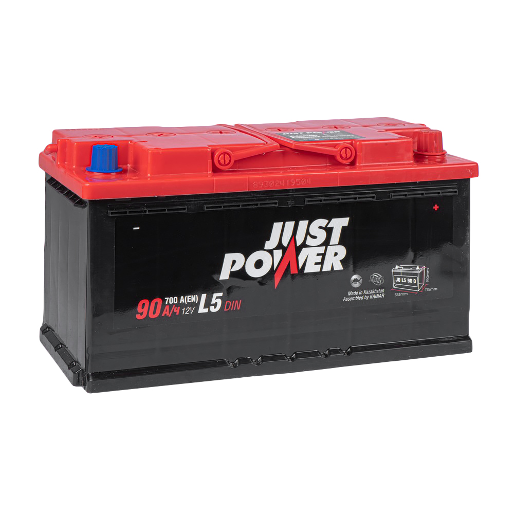 Аккумулятор JUST POWER 90 Ач обратный R+ 353x175x190 L5 EN 700 А